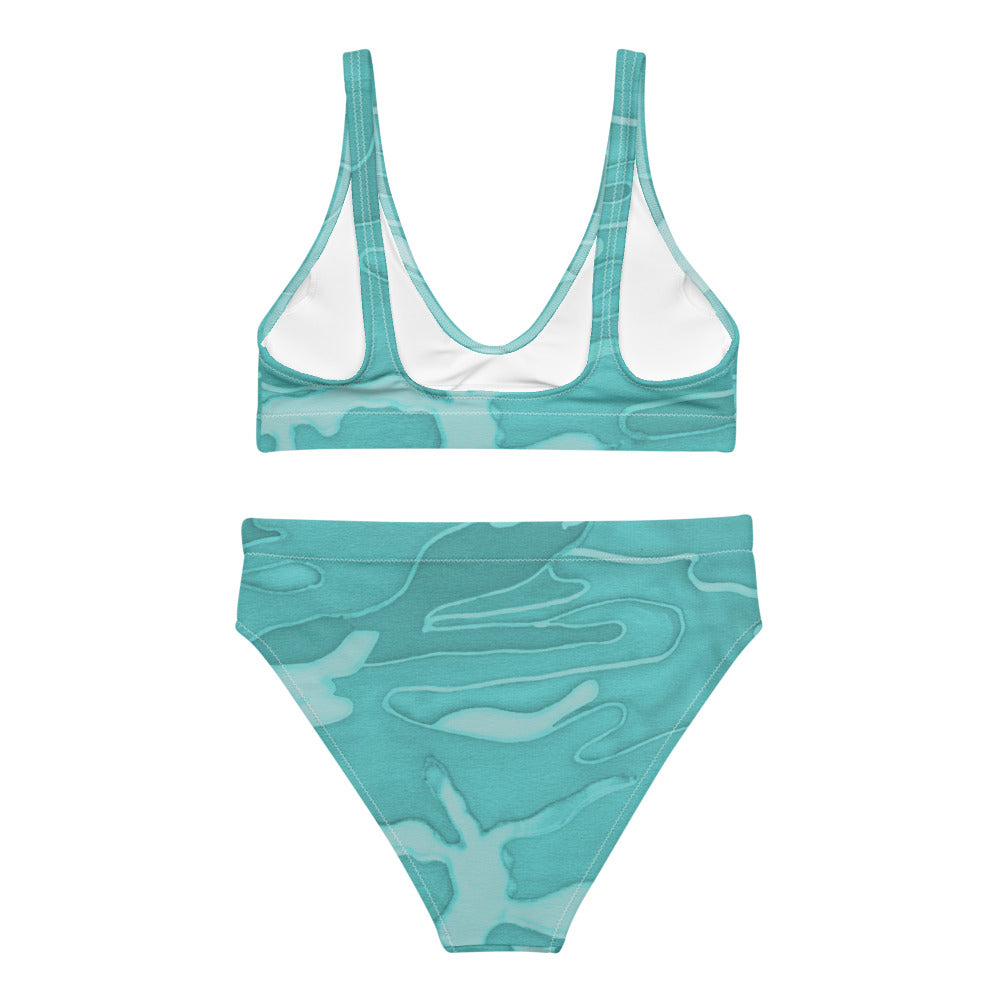 Teal Camouflage Recycled hi-waisted bikini bathing suit