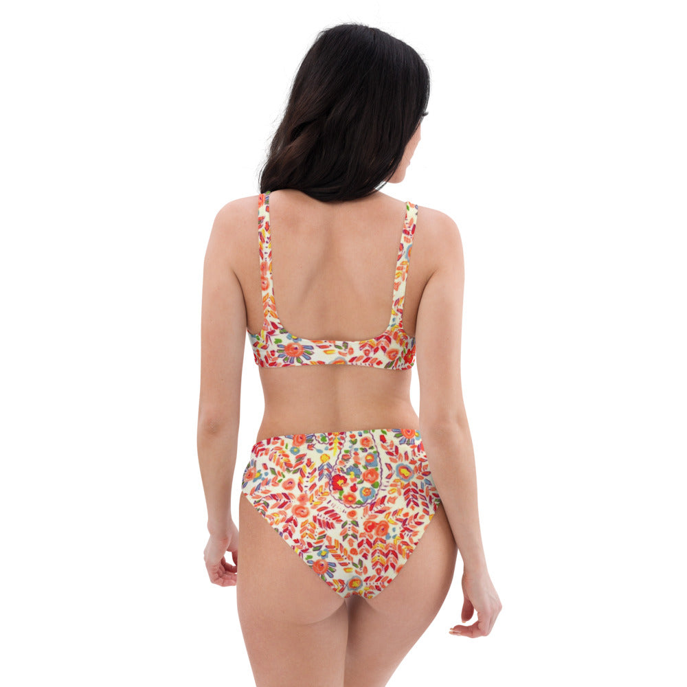 Retro Paisley Recycled high-waisted bikini bathing suit