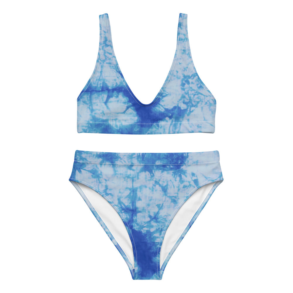 Blue Tie Dye Recycled high-waisted bikini bathing suit