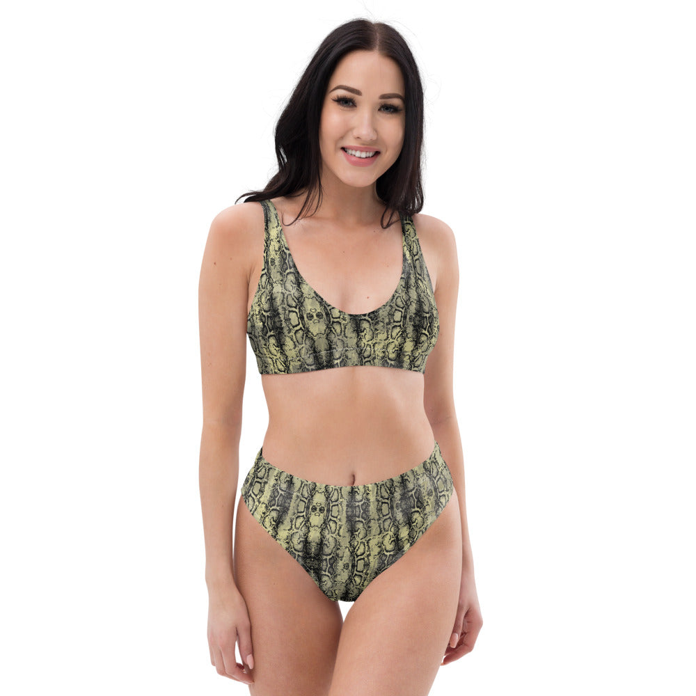 Pink Snake Skin Recycled high-waisted bikini bathing suit