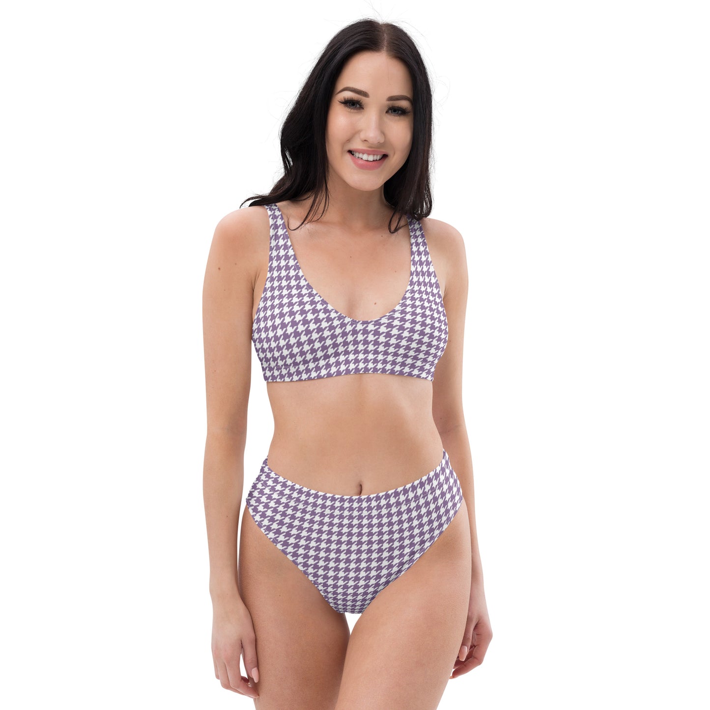 Lilac Houndstooth Recycled high-waisted bikini