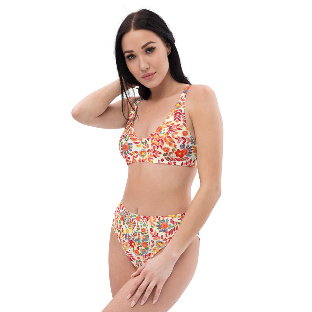 Retro Paisley Recycled high-waisted bikini bathing suit