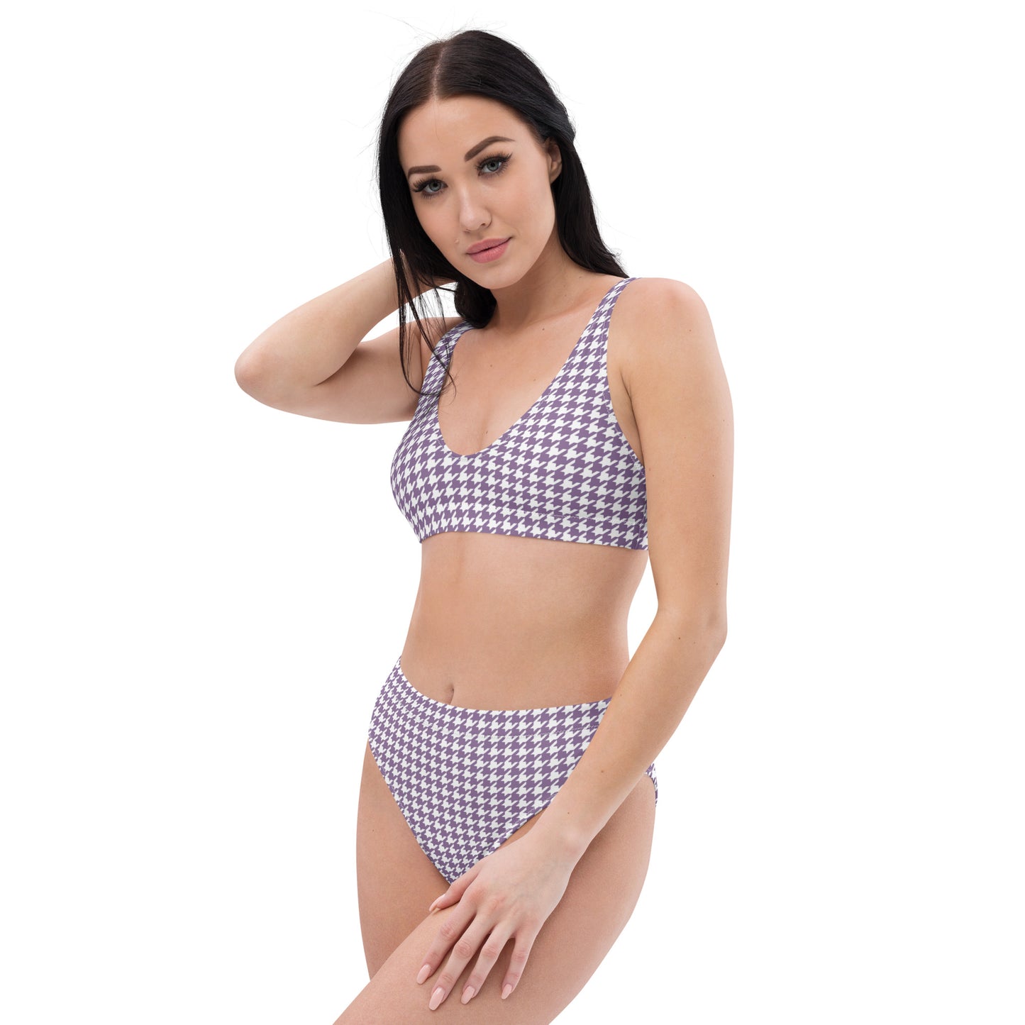 Lilac Houndstooth Recycled high-waisted bikini