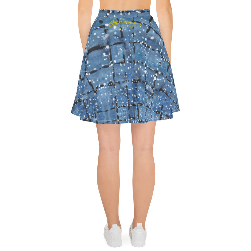 Blue&White Dotted Plaid Skater Skirt