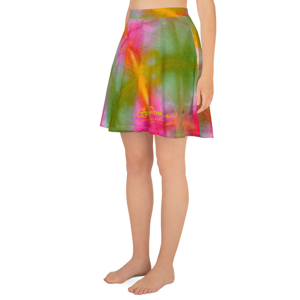 Green Pink Tie Dye Skater Skirt