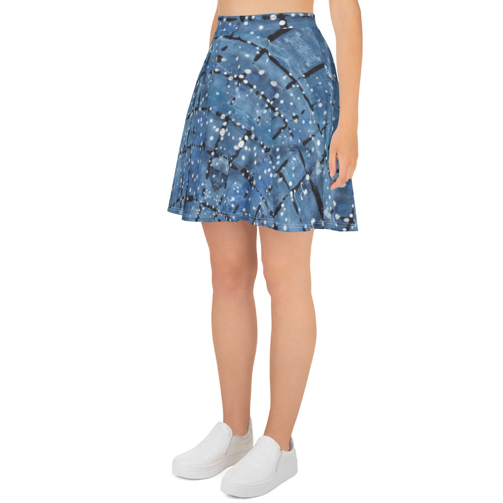 Blue&White Dotted Plaid Skater Skirt