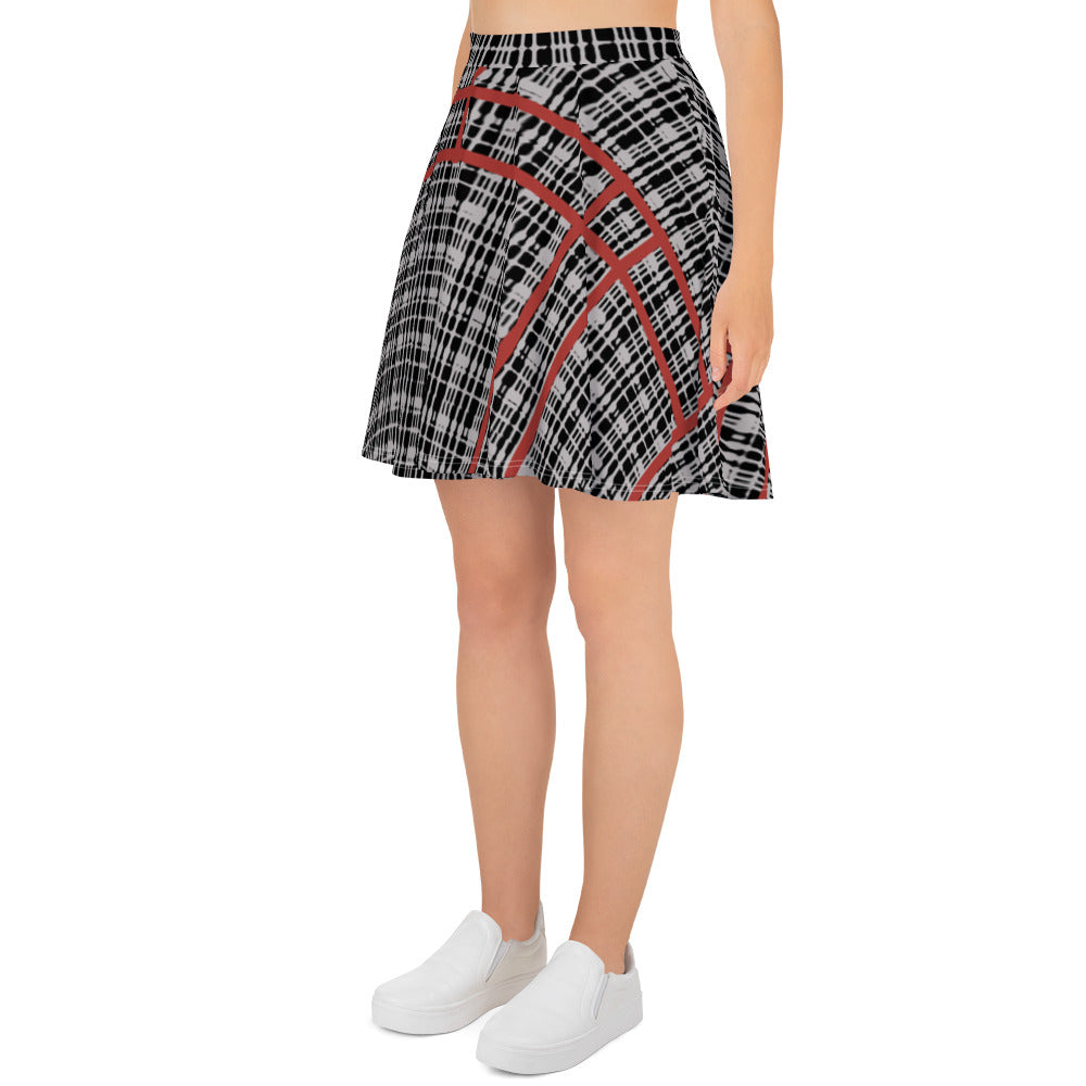 Plaid with Red Line Skater Skirt
