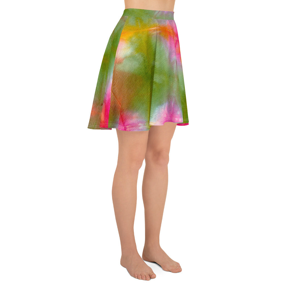 Green Pink Tie Dye Skater Skirt