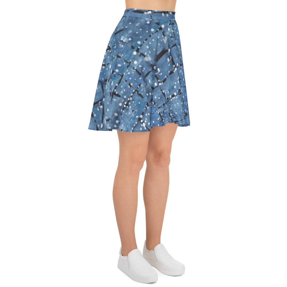 Blue&White Dotted Plaid Skater Skirt