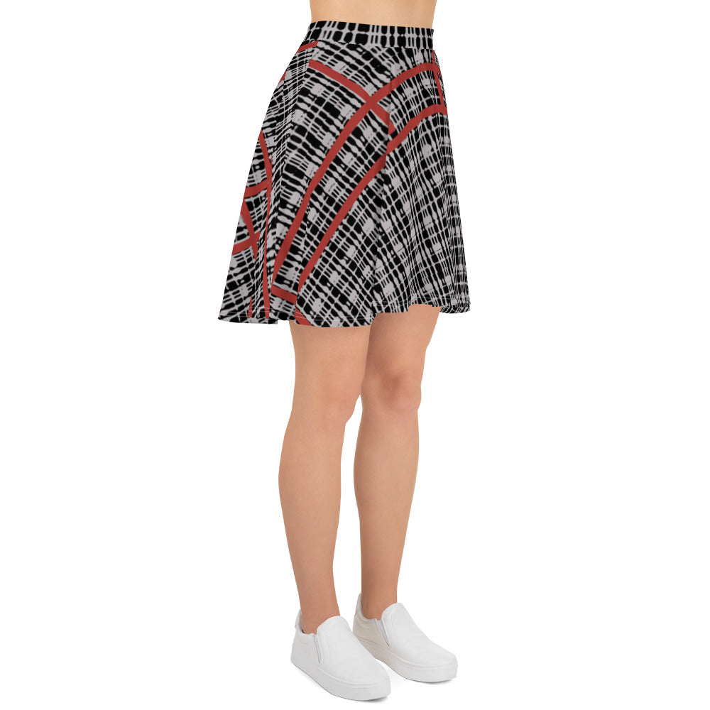 Plaid with Red Line Skater Skirt