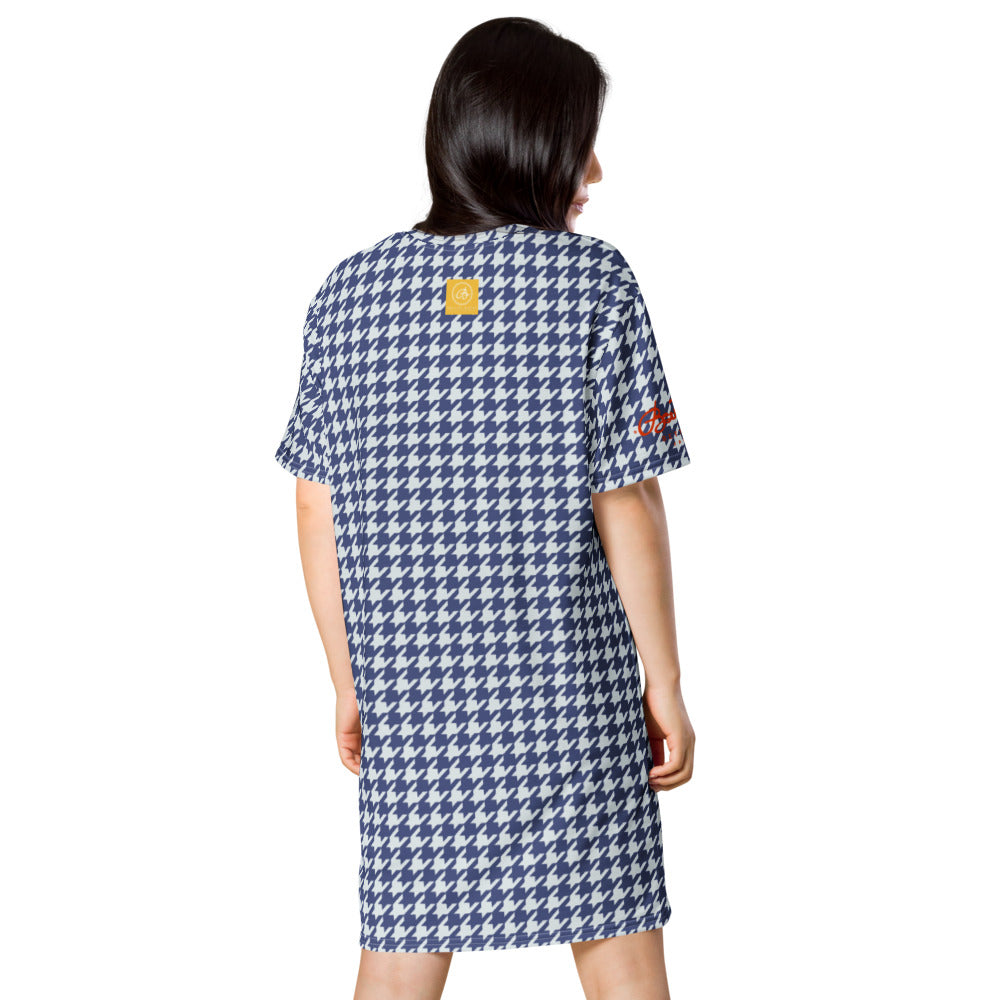 Navy Blue White Houndstooth T-shirt dress