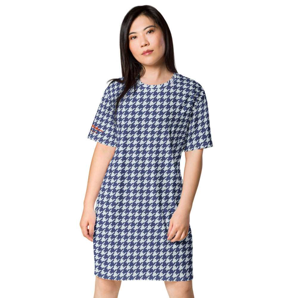 Navy Blue White Houndstooth T-shirt dress