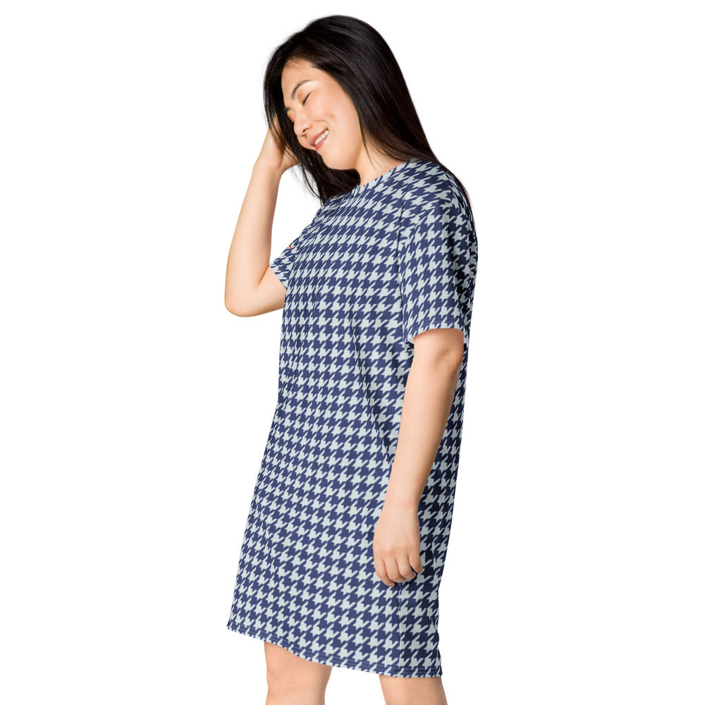 Navy Blue White Houndstooth T-shirt dress