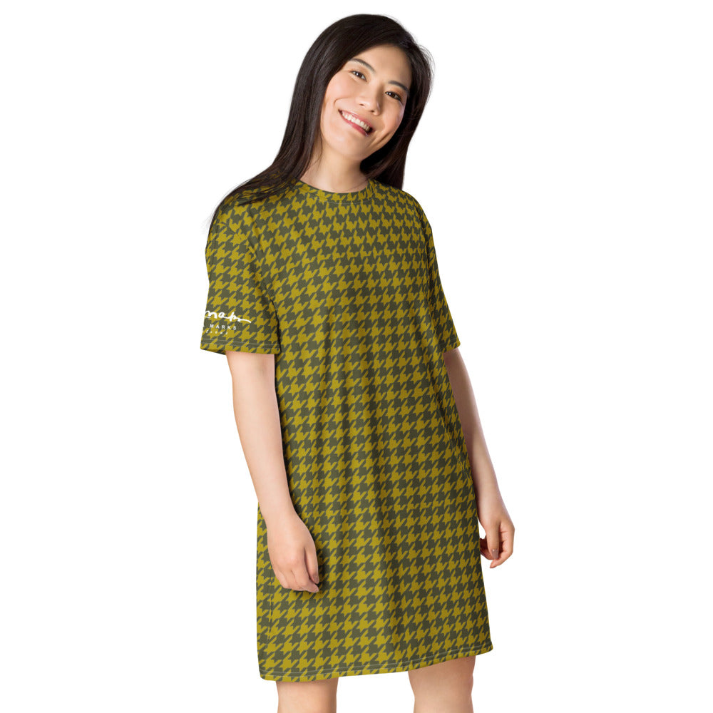 Olive Houndstooth T-shirt dress