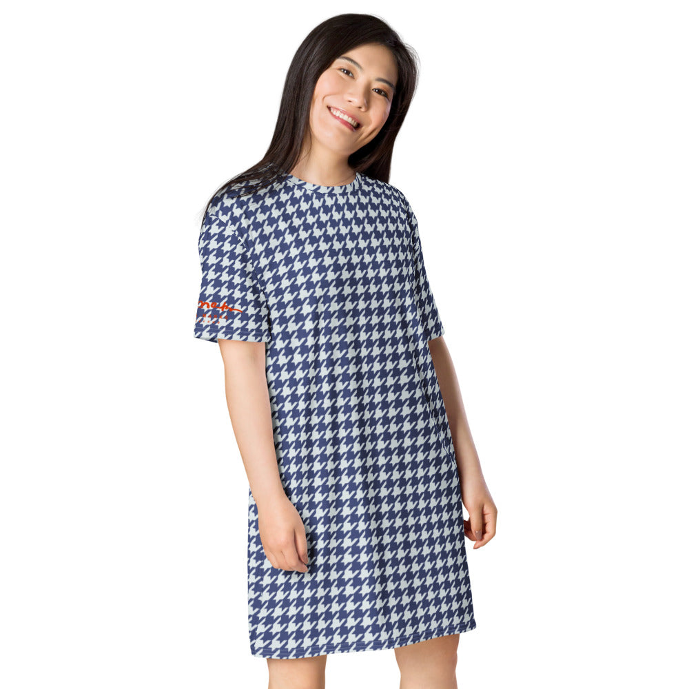Navy Blue White Houndstooth T-shirt dress
