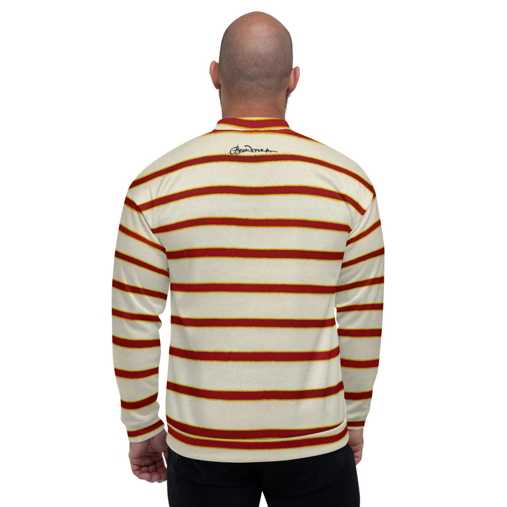 Recycled Unisex Bomber Jacket - Red White Stripe - Men