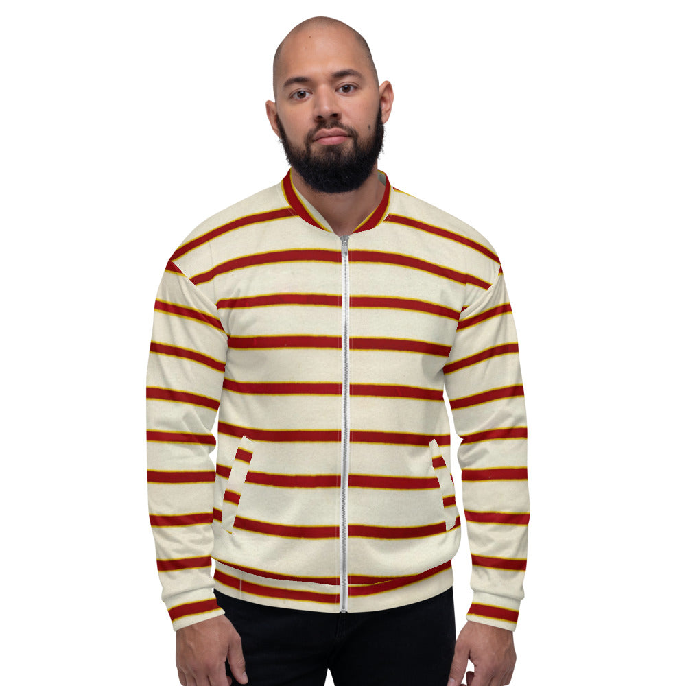 Recycled Unisex Bomber Jacket - Red White Stripe - Men
