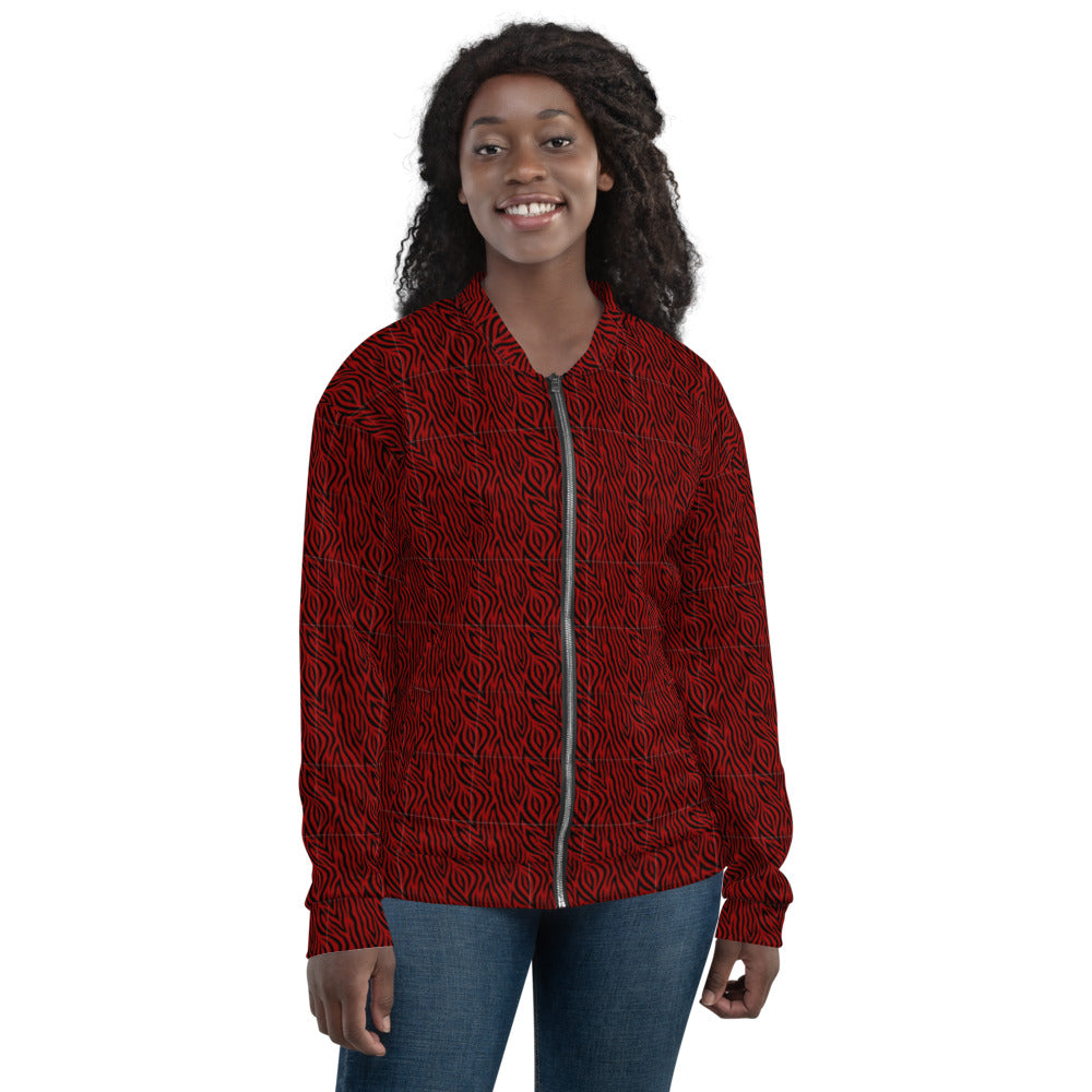 Unisex Bomber Jacket - Red Zebra - Women