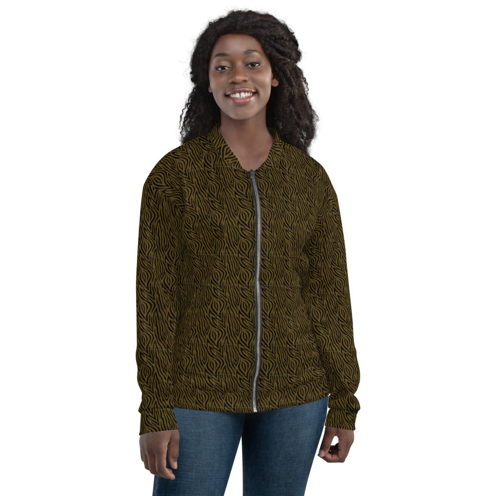 Unisex Bomber Jacket - Olive Zebra - Women