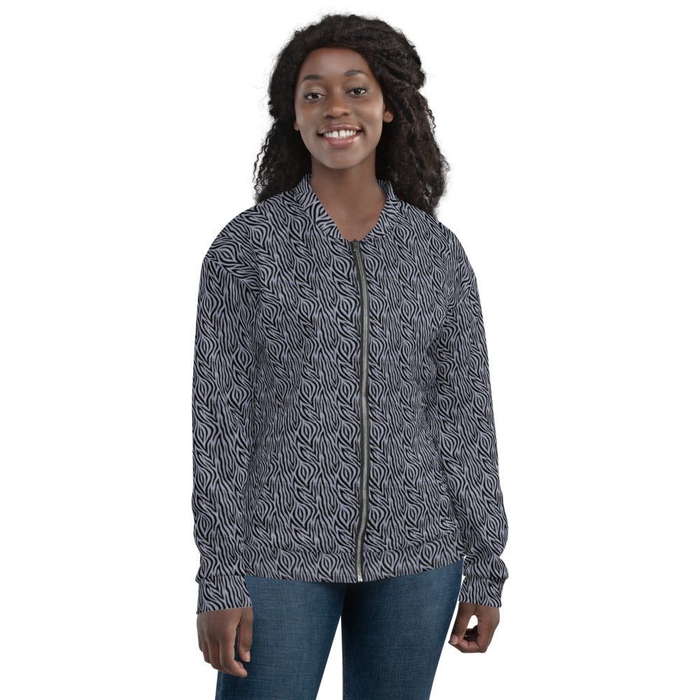 Recycled Unisex Bomber Jacket - Grey Zebra - Women