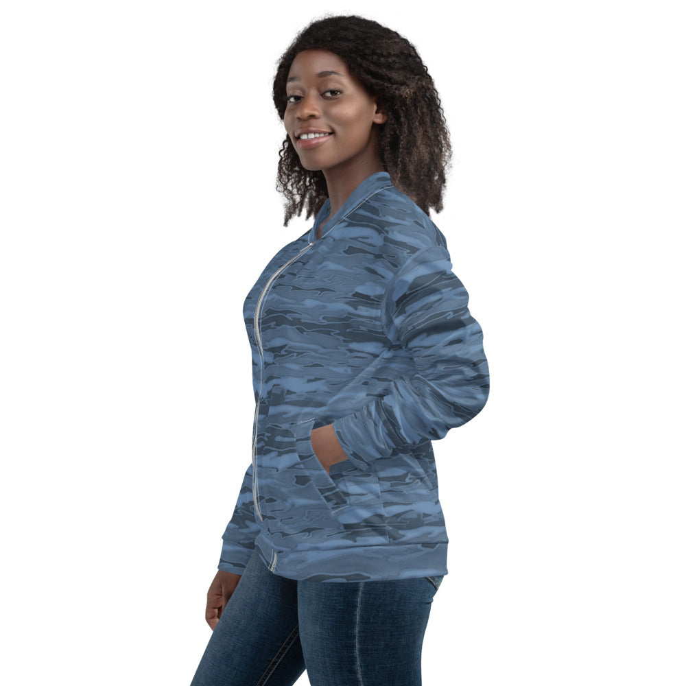 Unisex Bomber Jacket - Steel Blue Camouflage Lava - Women