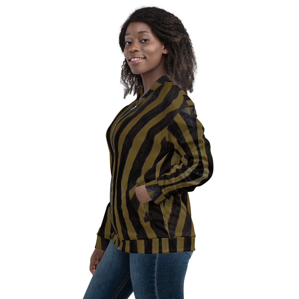 Unisex Bomber Jacket - Olive Zebra - Women
