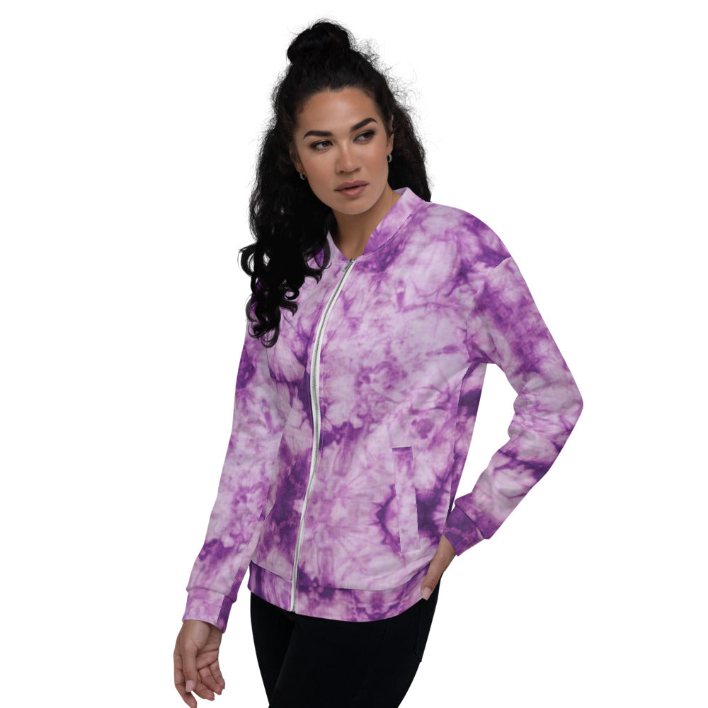 Unisex Bomber Jacket - Purple Tie Dye - Women