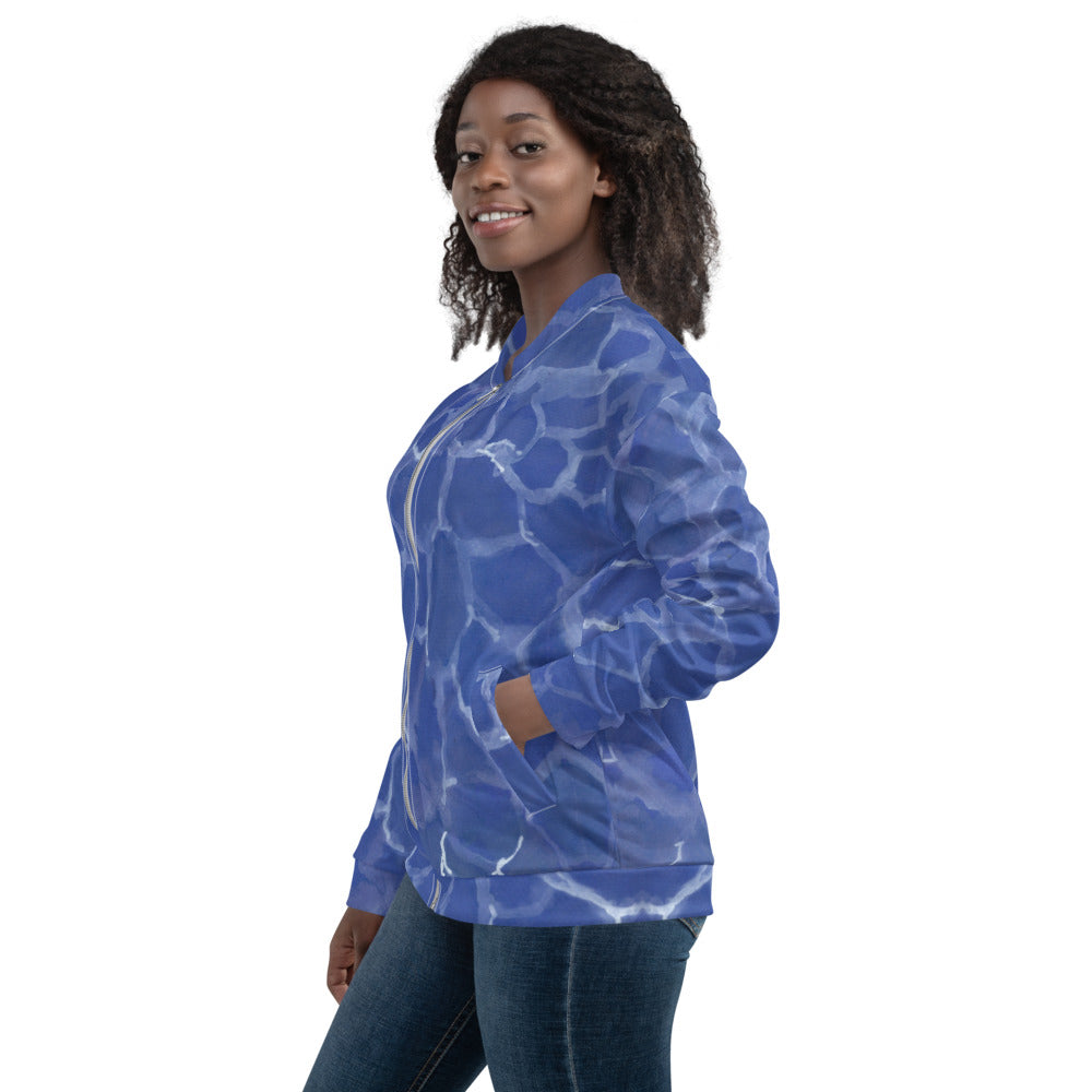 Recycled Unisex Bomber Jacket - Blue Pool - Women