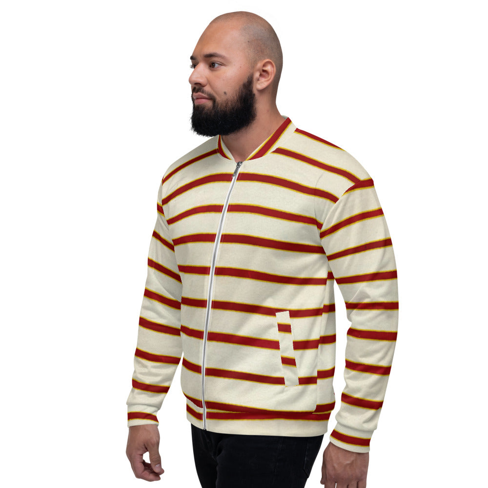 Recycled Unisex Bomber Jacket - Red White Stripe - Men
