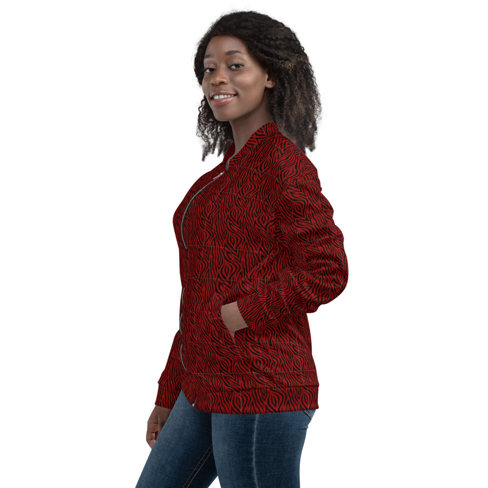 Unisex Bomber Jacket - Red Zebra - Women