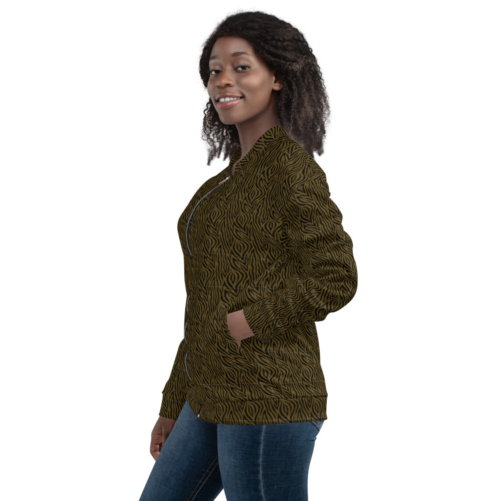 Unisex Bomber Jacket - Olive Zebra - Women