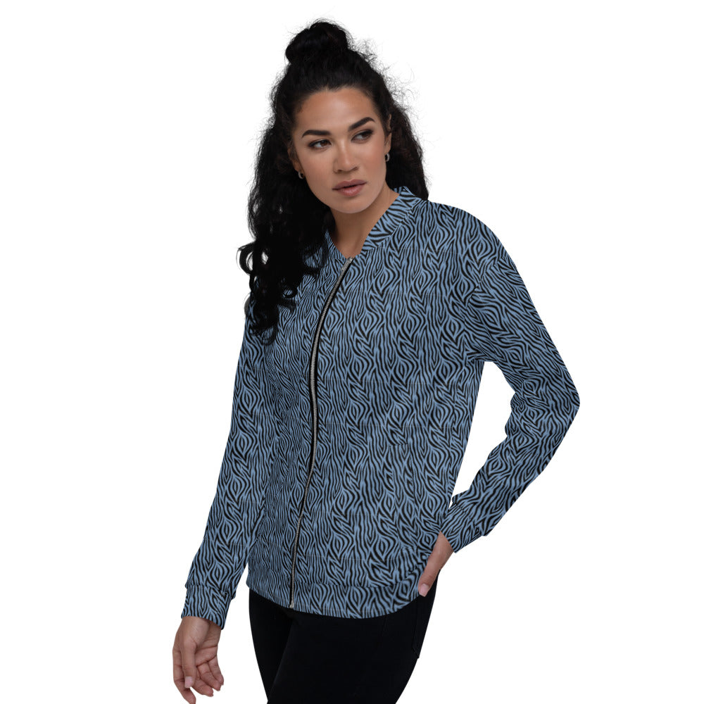 Recycled Unisex Bomber Jacket - Blue Zebra - Women
