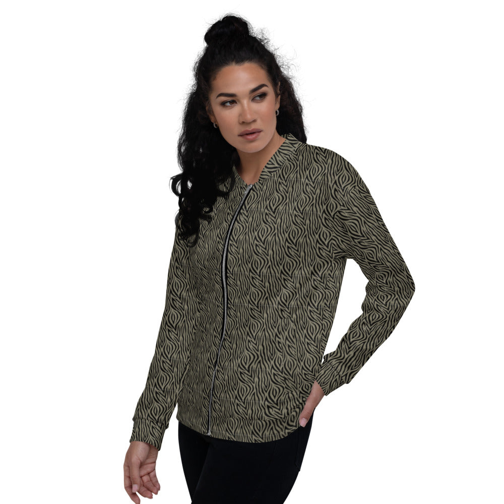 Unisex Bomber Jacket - Khaki Zebra - Women