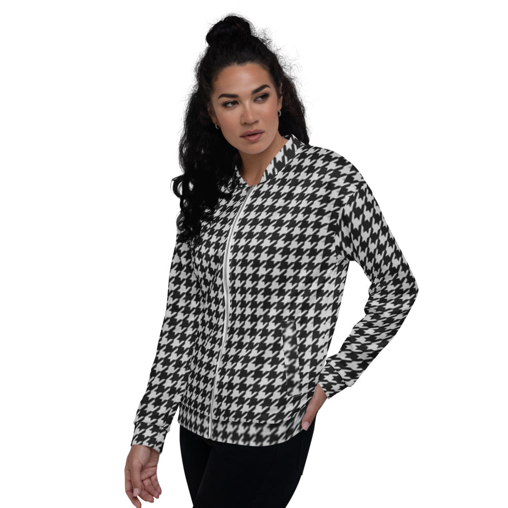 Recycled Unisex Bomber Jacket - B&W Houndstooth - Women