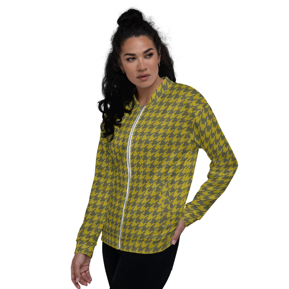 Unisex Bomber Jacket - Olive Houndstooth - Women