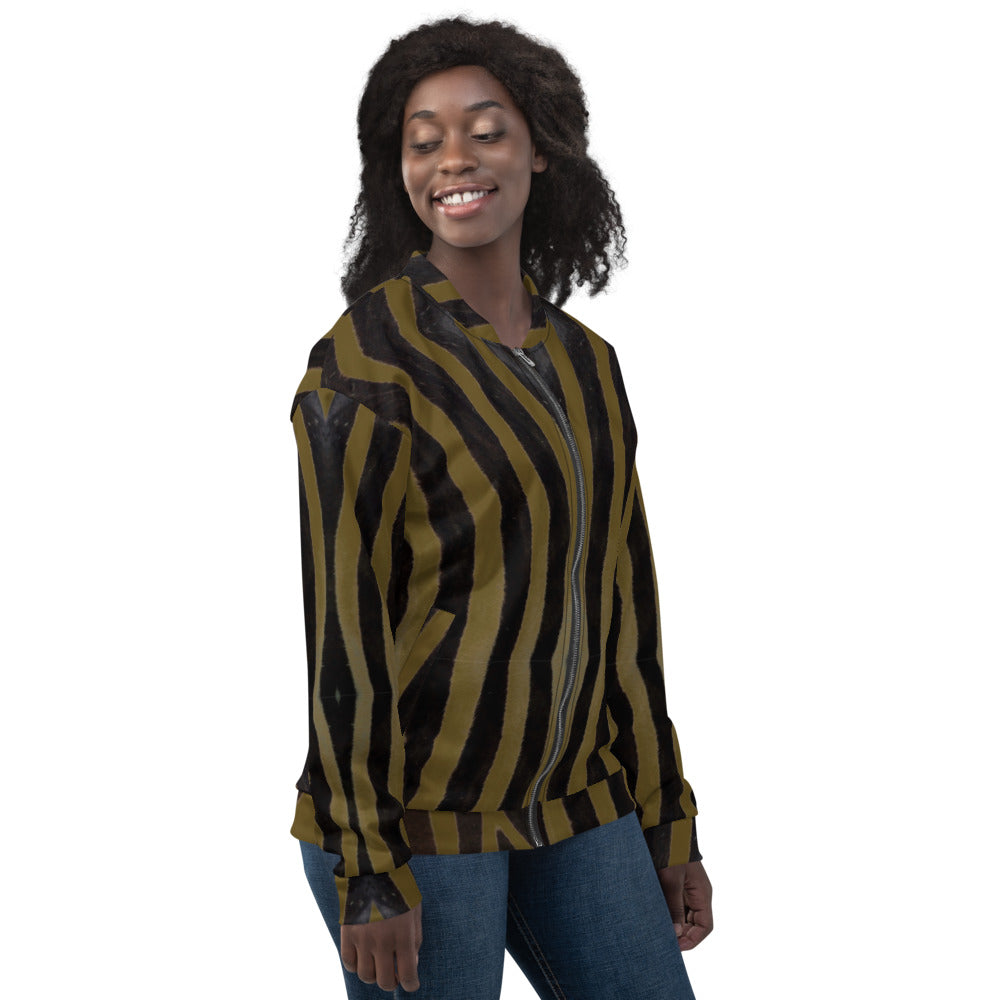 Unisex Bomber Jacket - Olive Zebra - Women