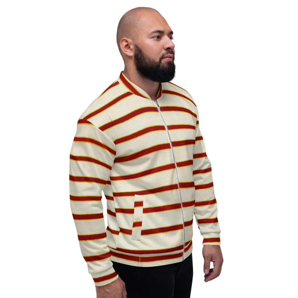 Recycled Unisex Bomber Jacket - Red White Stripe - Men