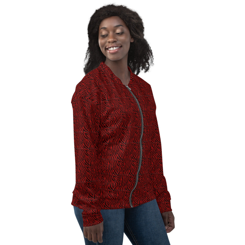 Unisex Bomber Jacket - Red Zebra - Women