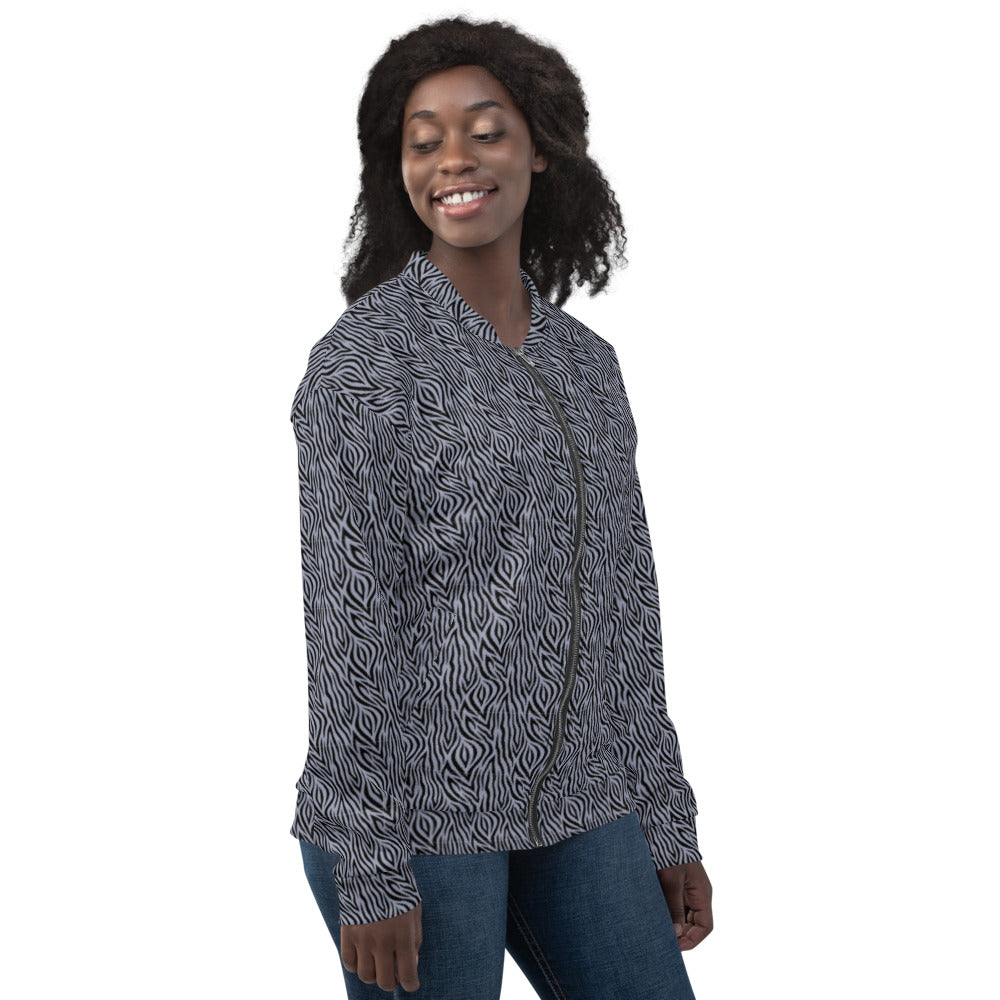 Recycled Unisex Bomber Jacket - Grey Zebra - Women