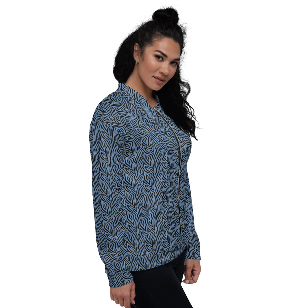 Recycled Unisex Bomber Jacket - Blue Zebra - Women