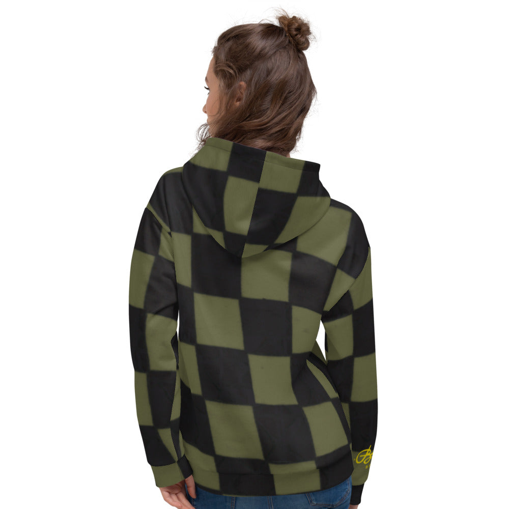 Recycled Unisex Hoodie - Khaki Checkerboard- Women