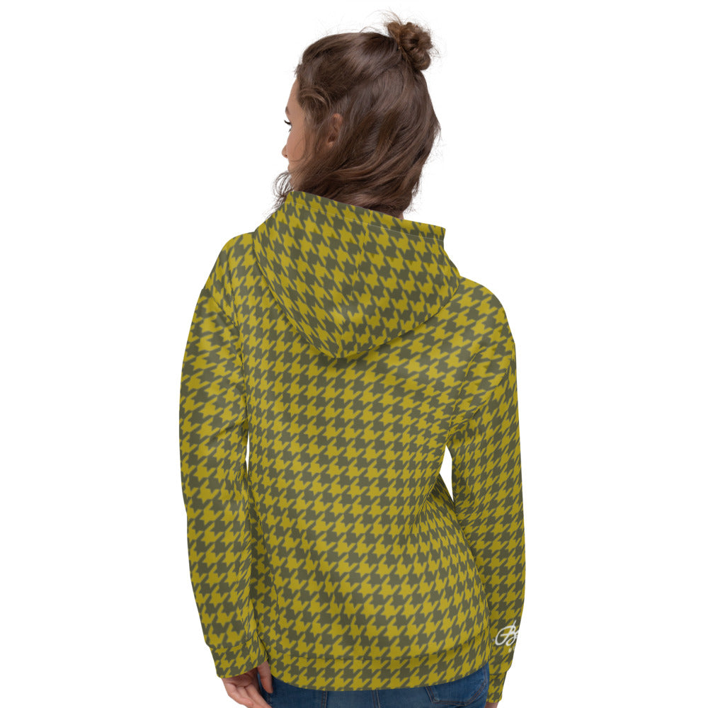 Recycled Unisex Hoodie - Olive Houndstooth - Women