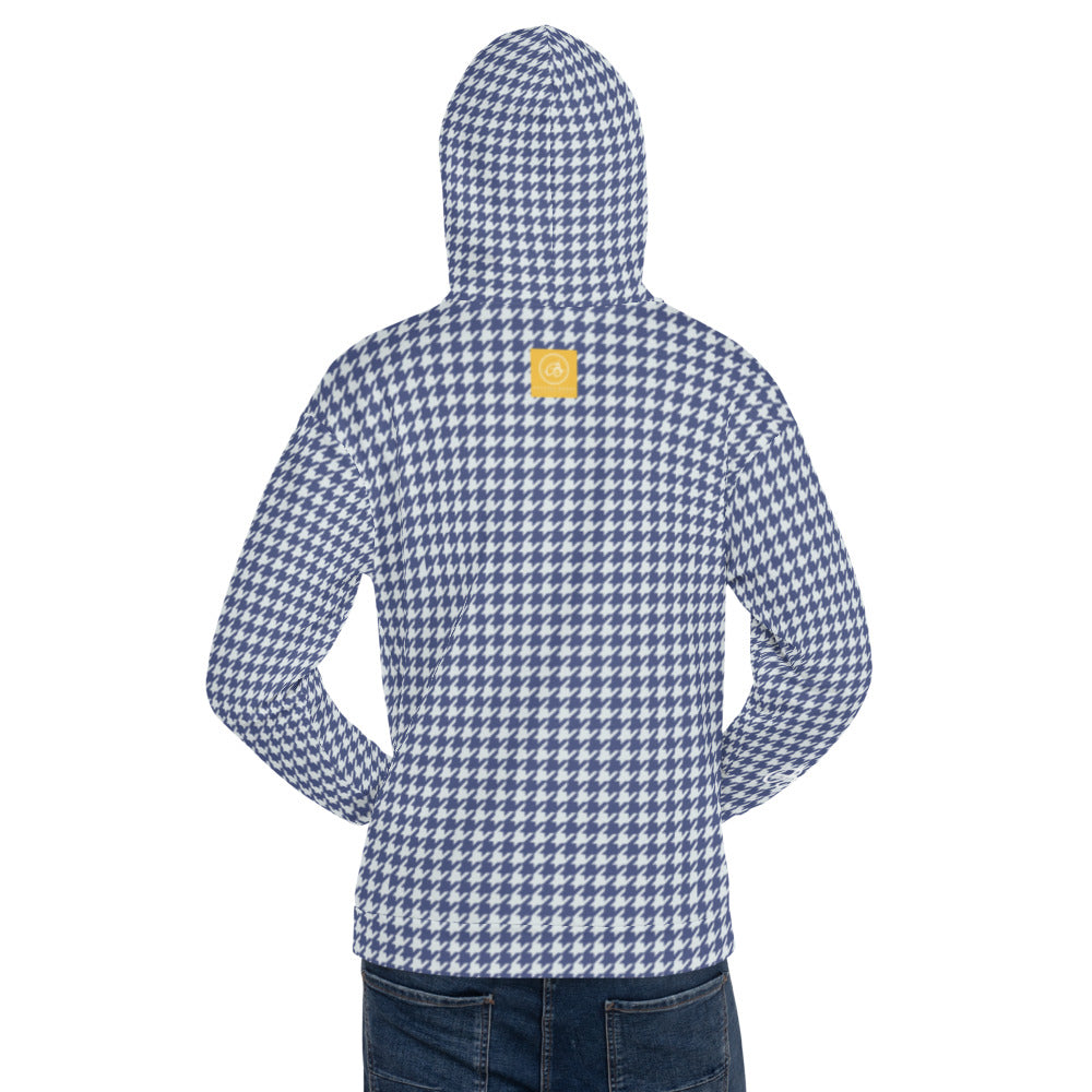 Recycled Unisex Hoodie - Navy Blue Houndstooth - Men
