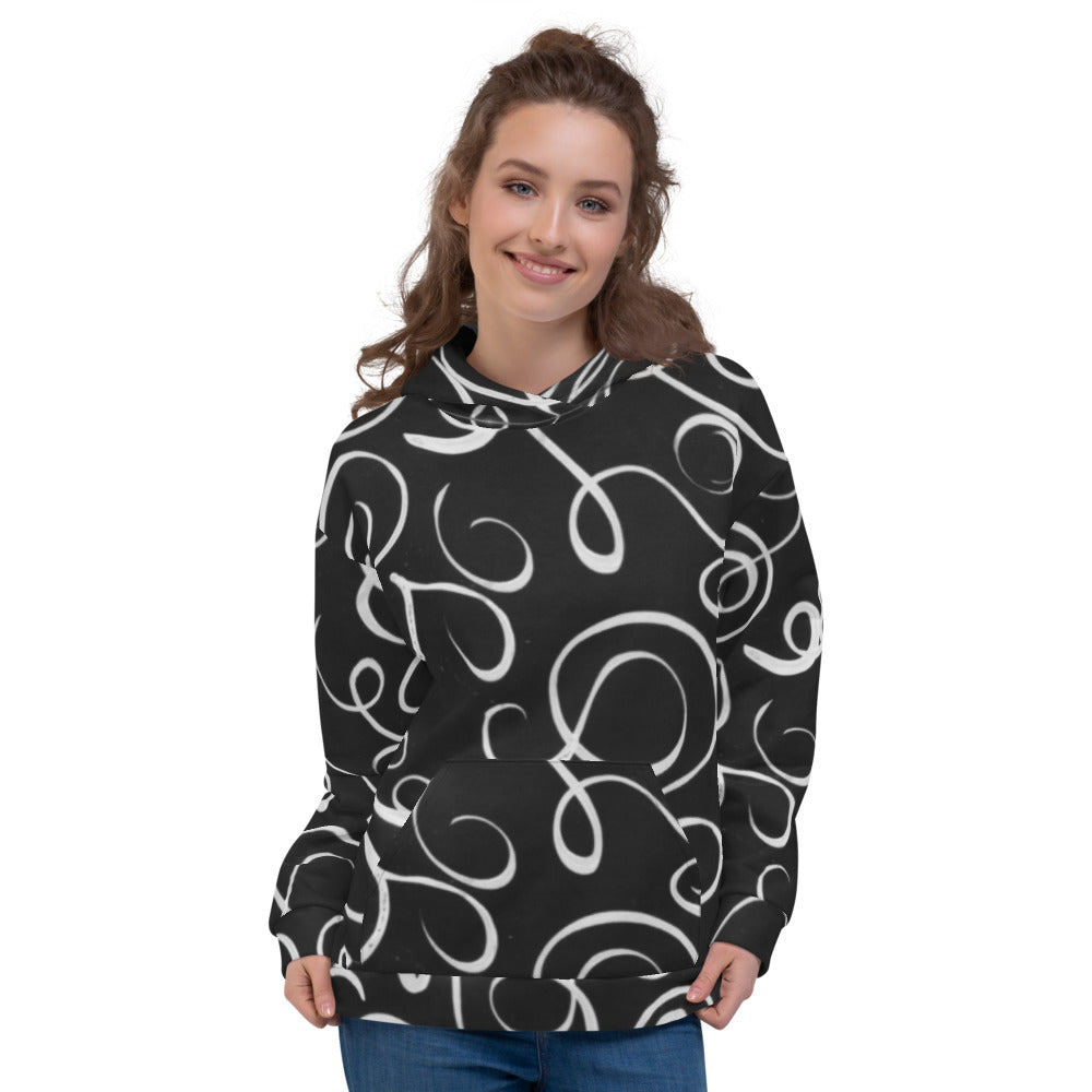 Recycled Unisex Hoodie - B&W Squiggles - Women