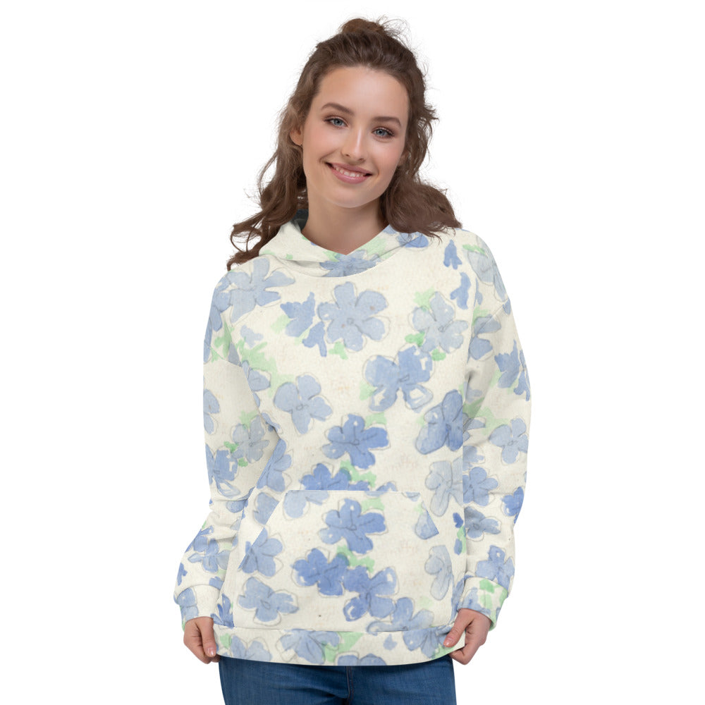 Recycled Unisex Hoodie - Blu&White Watercolor Floral - Women