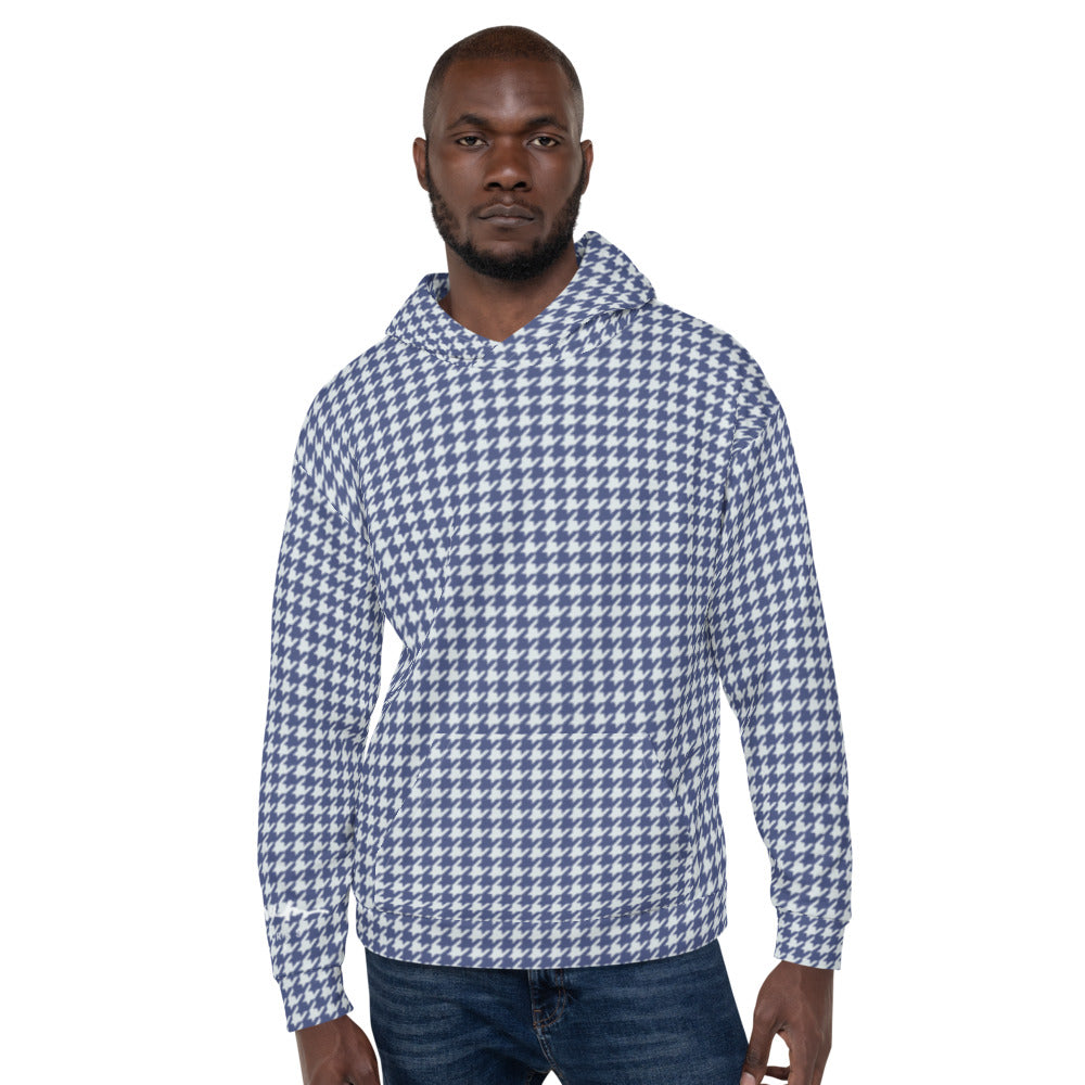 Recycled Unisex Hoodie - Navy Blue Houndstooth - Men