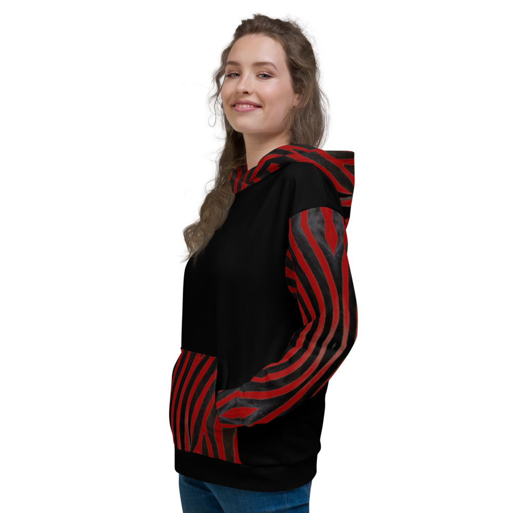 Recycled Unisex Hoodie - Engineered Red Zebra - Women