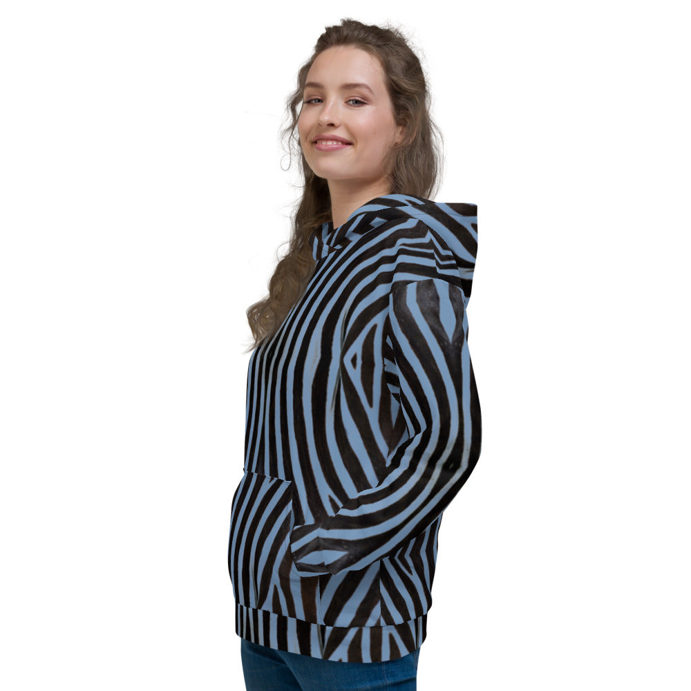 Recycled Unisex Hoodie - Blue Zebra - Women
