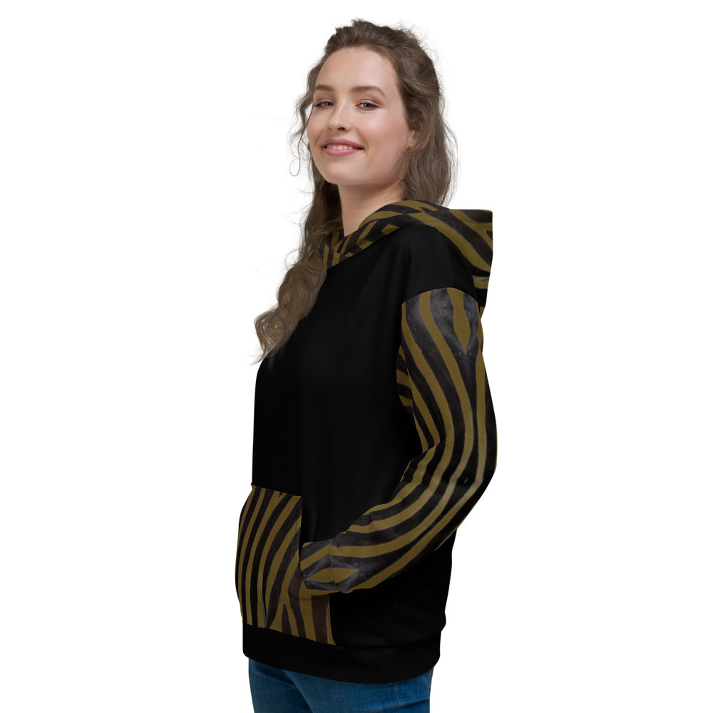 Recycled Unisex Hoodie - Engineered Olive Zebra - Women