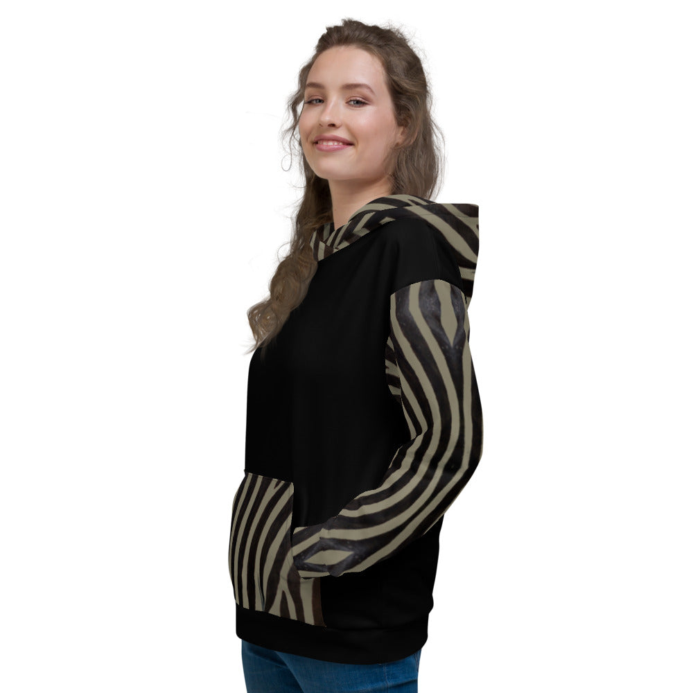Recycled Unisex Hoodie - Engineered Khaki Zebra - Women